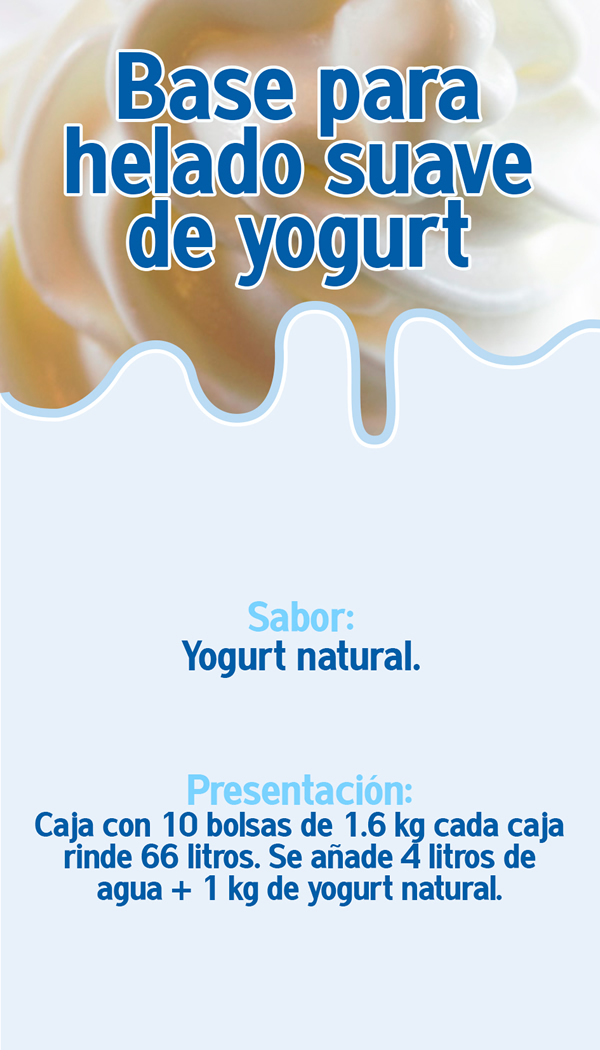 Base para helado suave de yogurt, rinde 66 litros